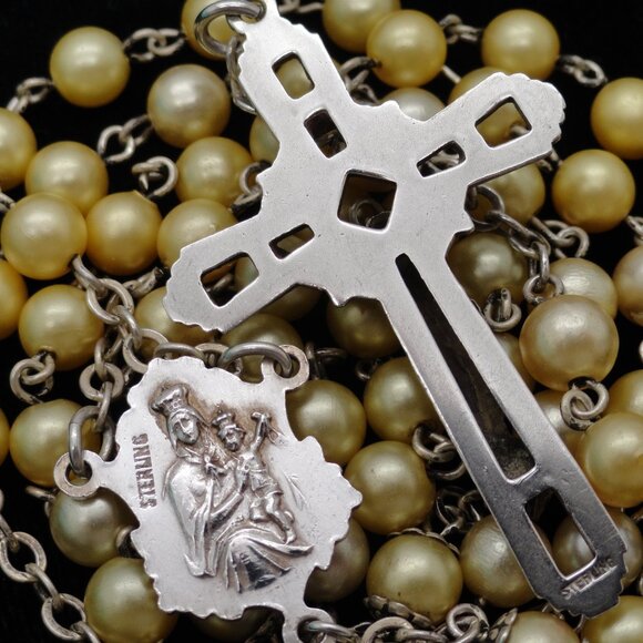 Sterling Silver and Yellow Beads 22 Grams 21" Rosary - Picture 4 of 9